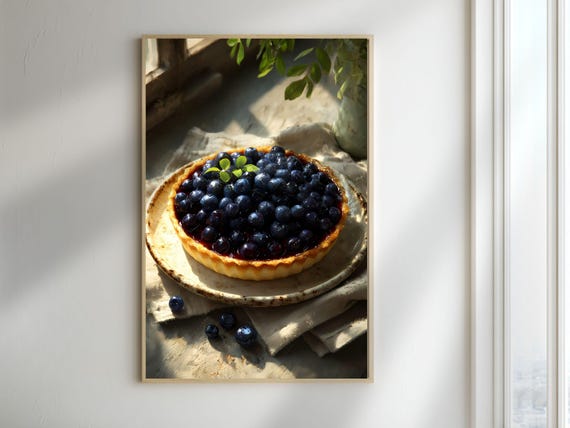 Blueberry Tart Printable Wall Art French Bakery Poster Cozy Kitchen Decor Digital Download