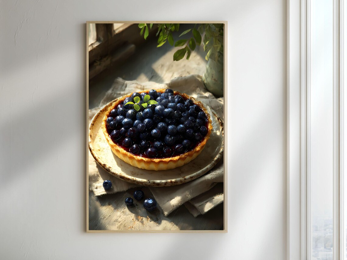 Blueberry Tart French Bakery Window Light Dessert Photo Poster