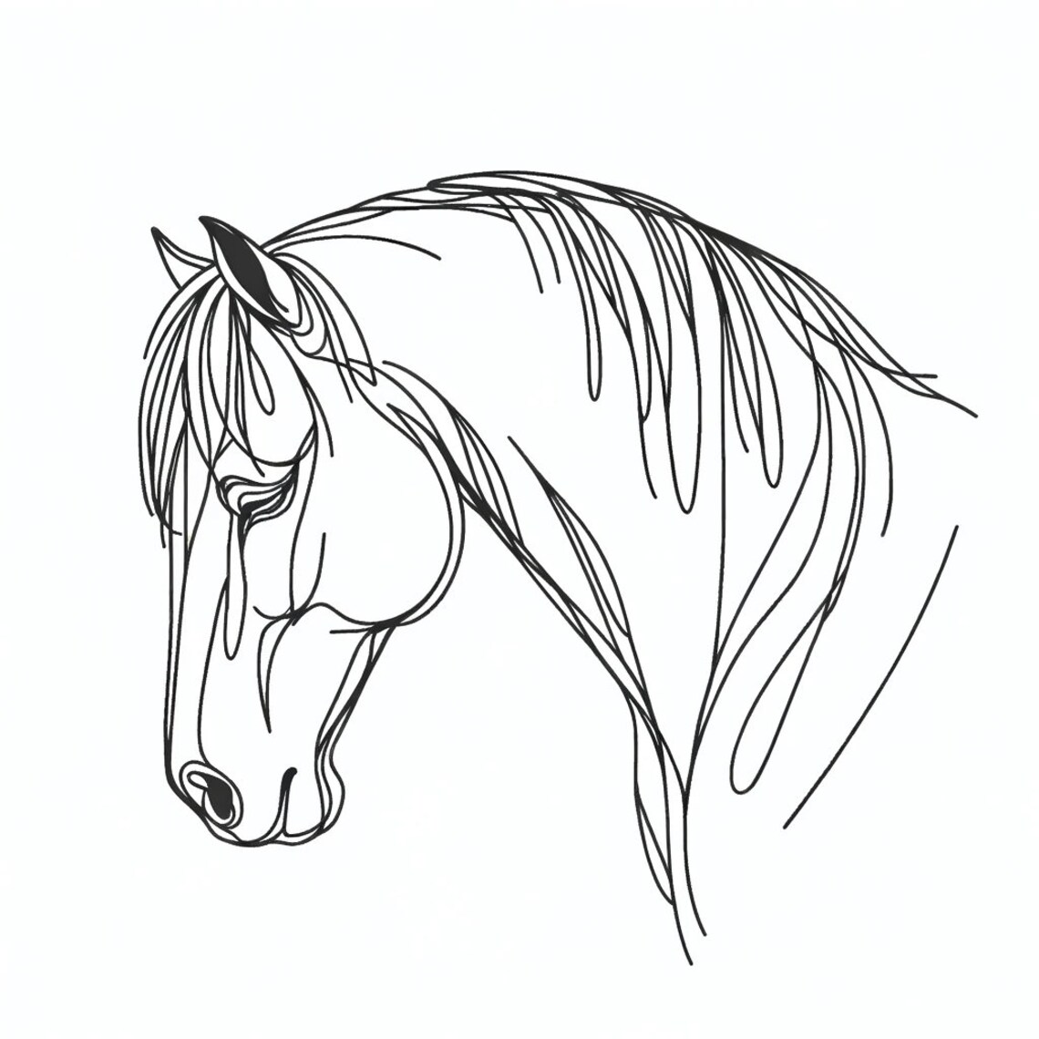 Horse Head Flowing Mane Line Art Minimalist Equestrian Poster