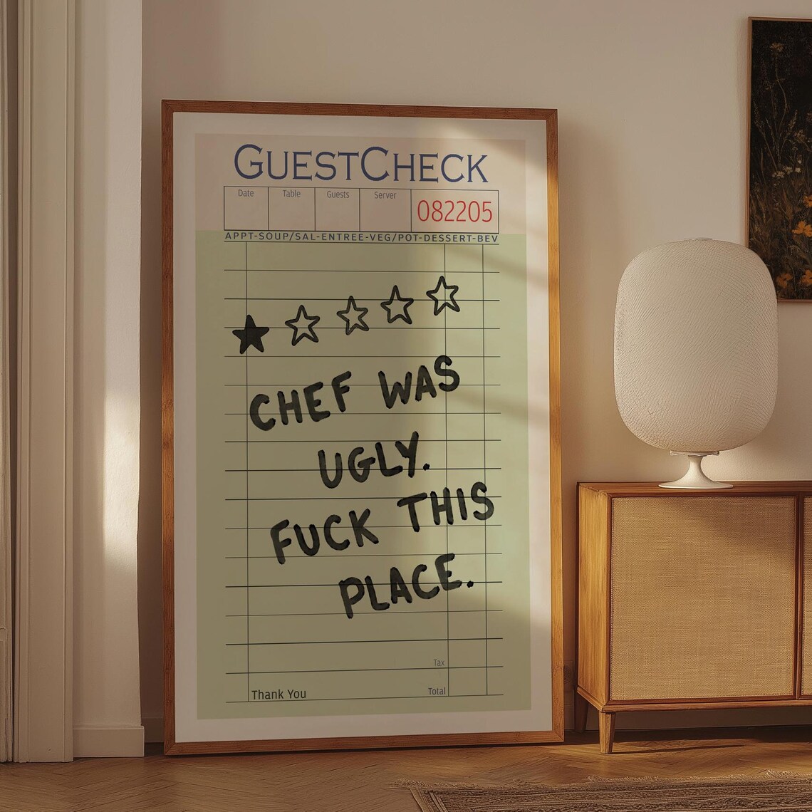 Chef Was Ugly Sweary Guest Check Funny Restaurant Review Art Print