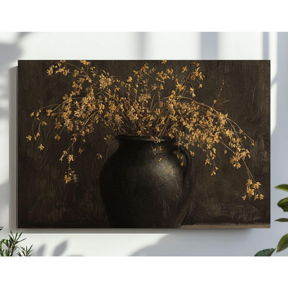Dark Moody Vase With Dried Branches Still Life Painting Poster