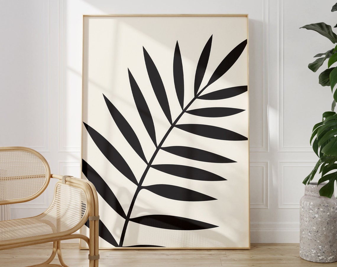 Bold Black Palm Frond Silhouette On Warm Cream Minimalist Poster