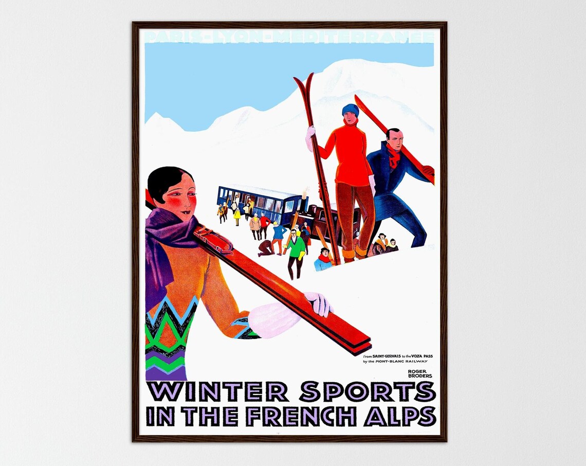 Vintage Skiing Poster, Retro Mountain Sport Illustration