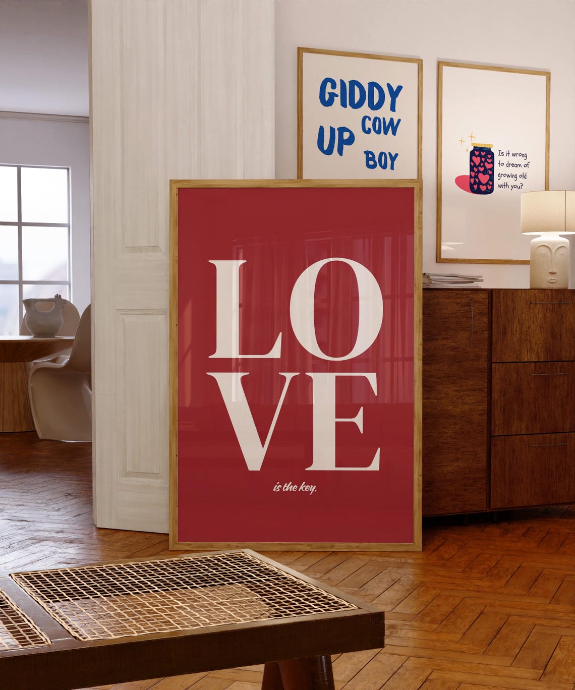 Love Is The Key Bold Red Typography Romantic Quote Wall Poster
