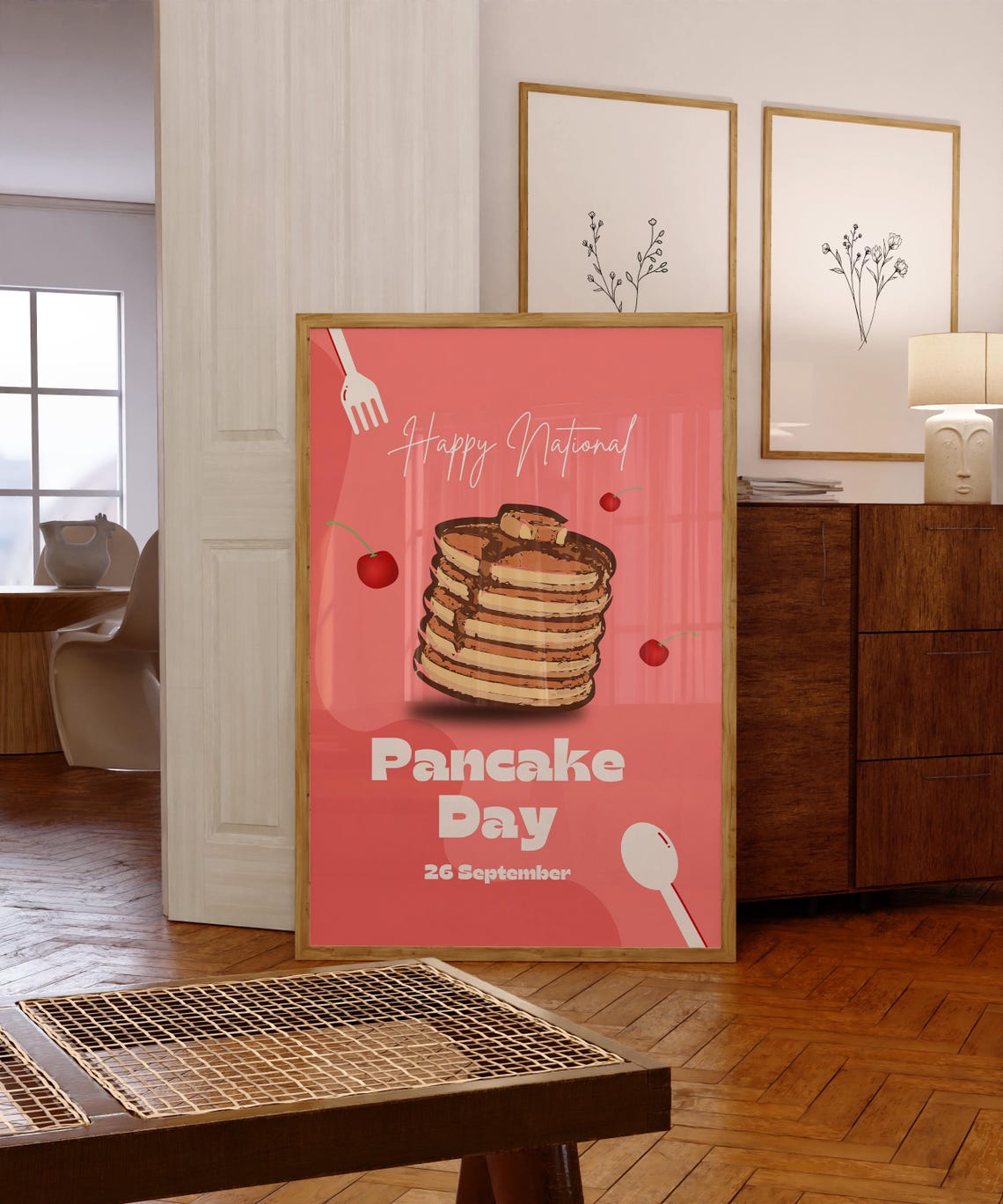 Happy National Pancake Day 26 September Cute Retro Kitchen Poster - Image 4