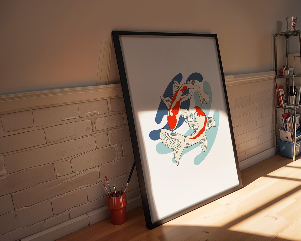 Colorful Koi Fish Yin Yang Circle Retro Japanese Balance Poster - Image 2