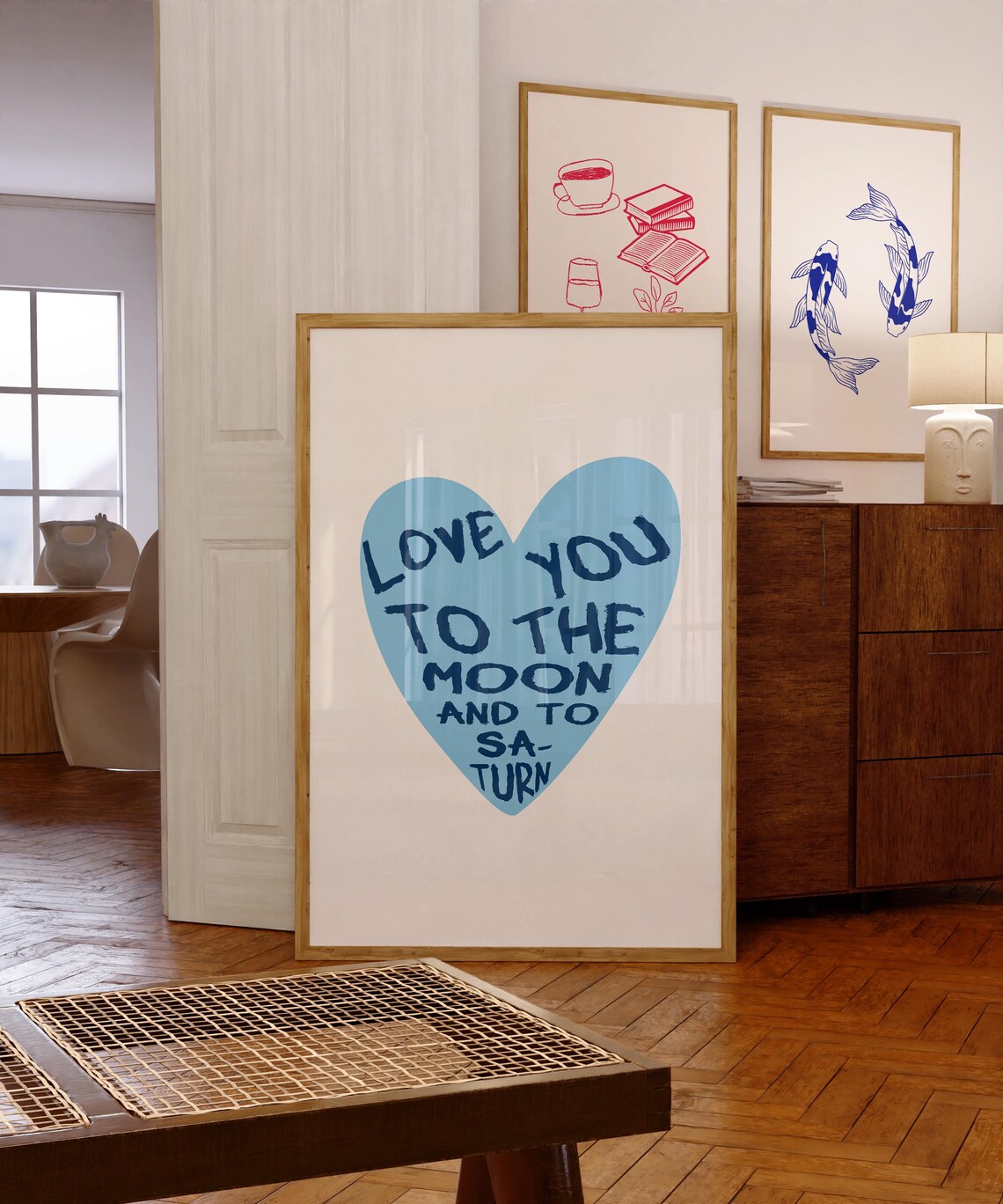 Love You to the Moon and to Saturn Big Blue Heart Art Poster
