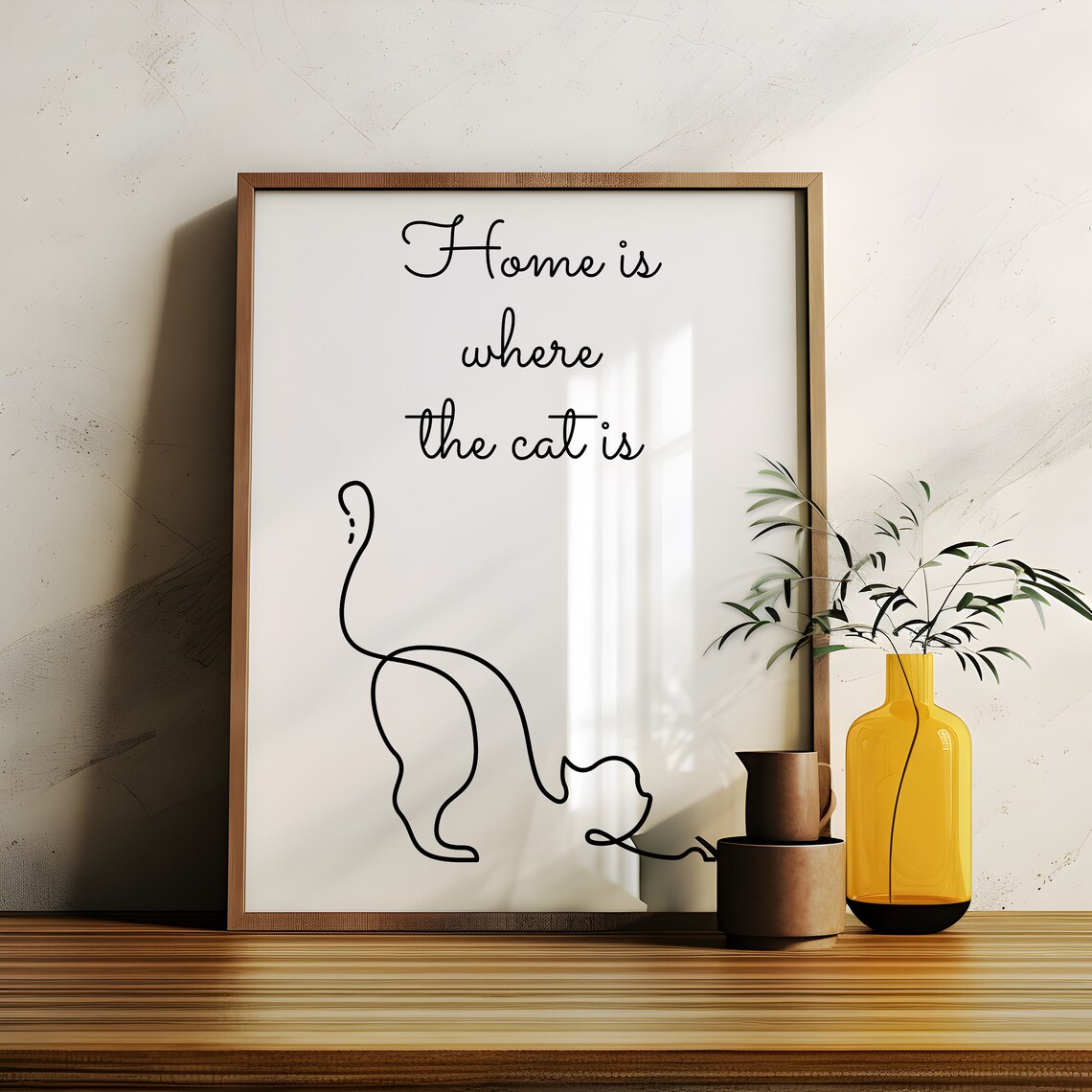 Line Art Cat Drawing, Minimalist Modern Decor