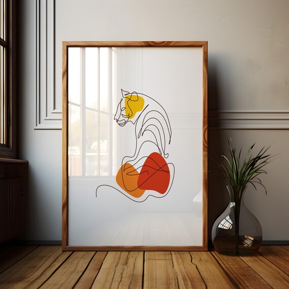Minimalist Line Art Tiger With Bold Color Blocks Modern Poster