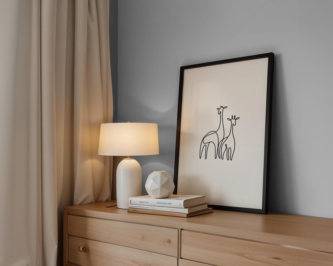 Minimalist Line Art Two Giraffes Modern Nursery Decor Poster - Image 3
