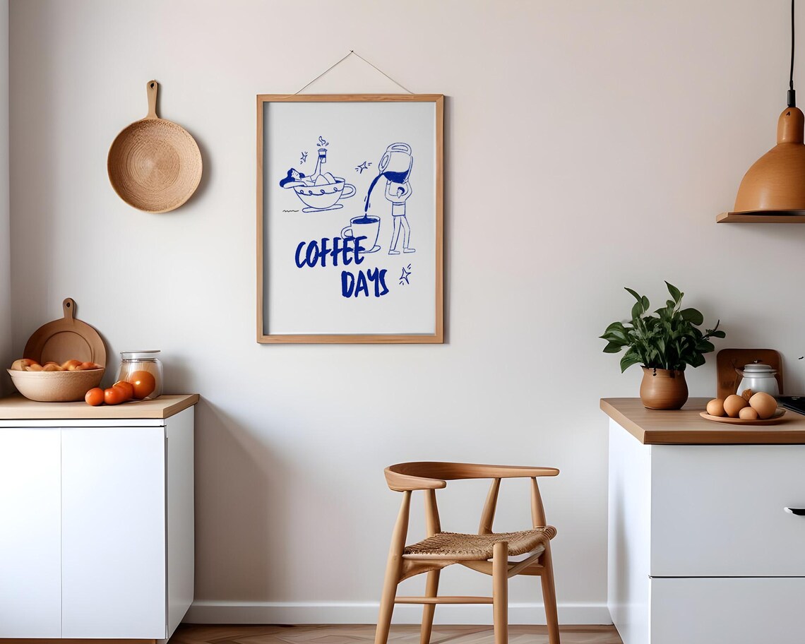 Whimsical Blue Line Art Coffee Days Morning Ritual Sketch Poster - Image 2