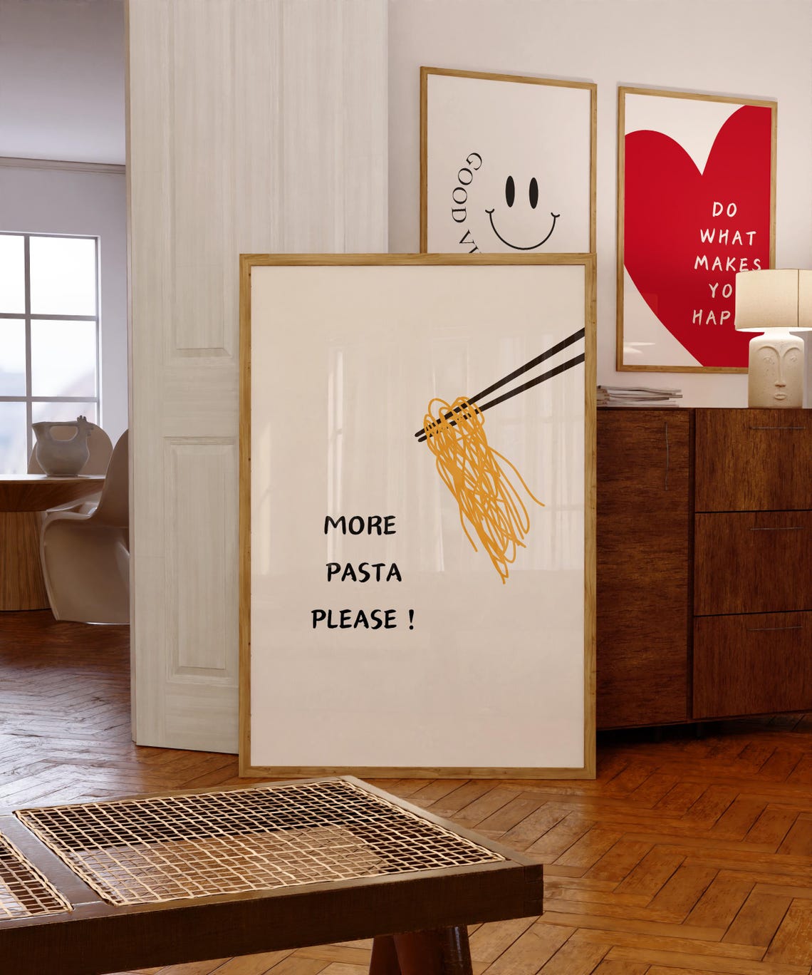 More Pasta Please Chopsticks Lifting Golden Noodles Art Poster