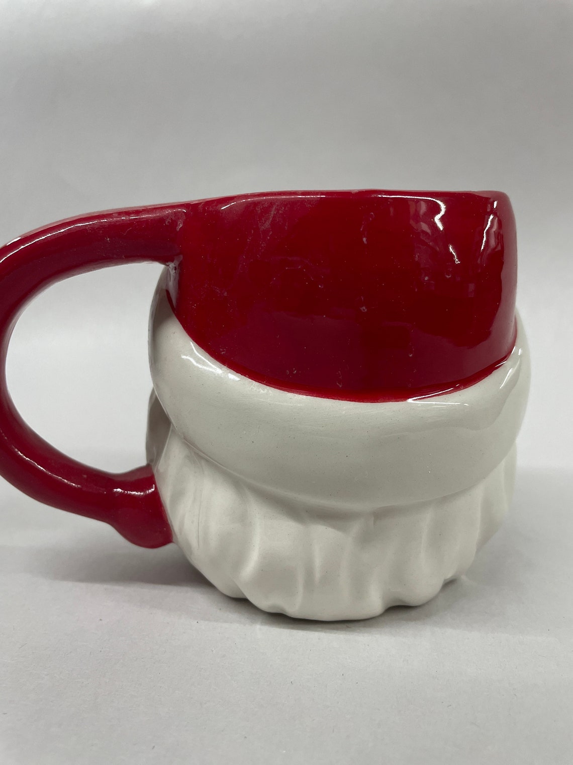 Retro Winking Santa Claus Ceramic Mug Red Handle Christmas Coffee Cup - Image 3