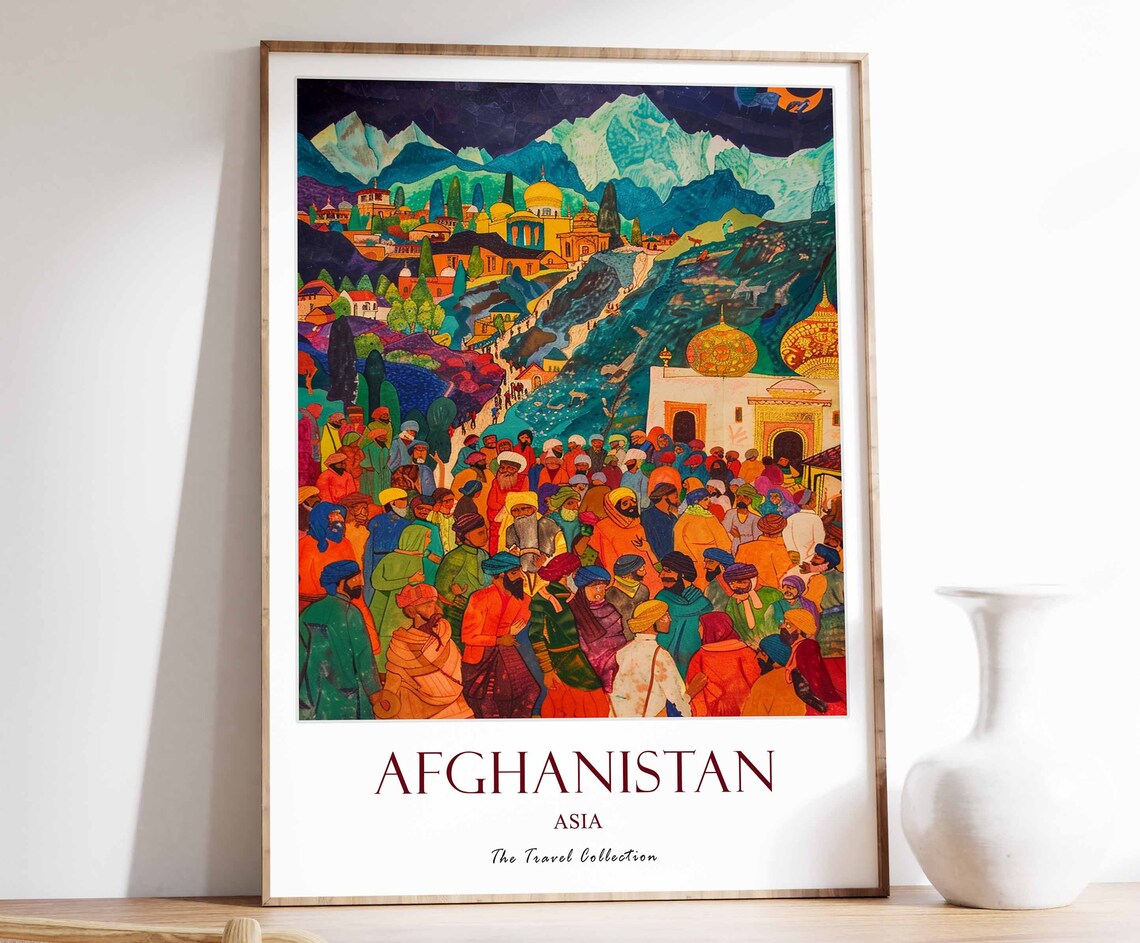 Afghanistan Asia Colorful Mountain Mosque Town Travel Art Poster