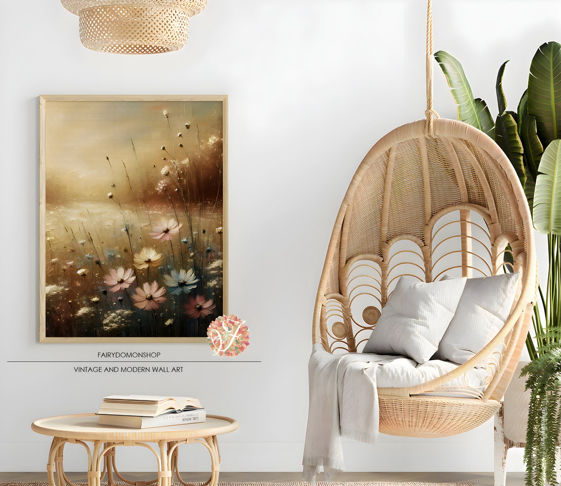 Spring Wildflower Meadow Soft Pastel Daisy Oil Painting Poster - Image 2