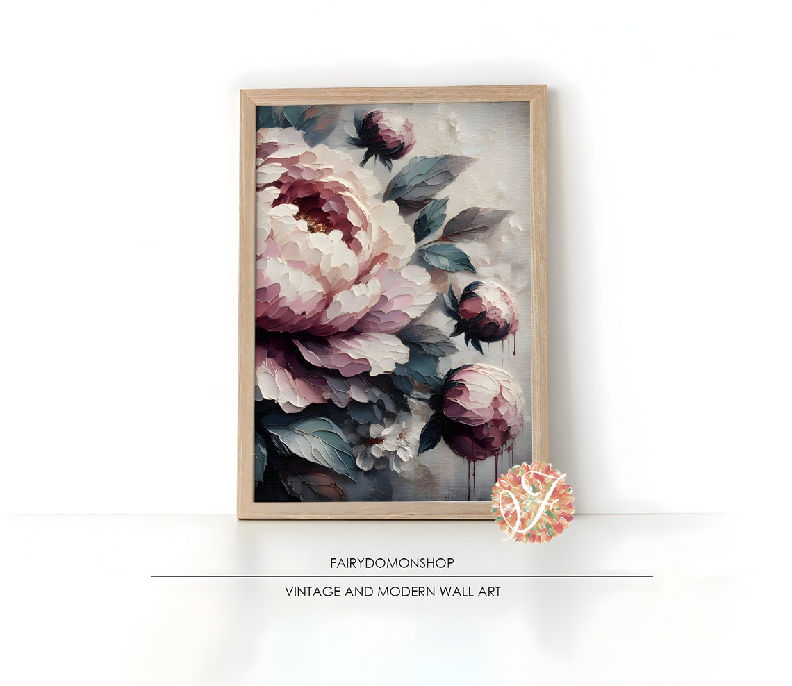 Impasto Pink Peony Blossom Textured Floral Oil Painting Poster