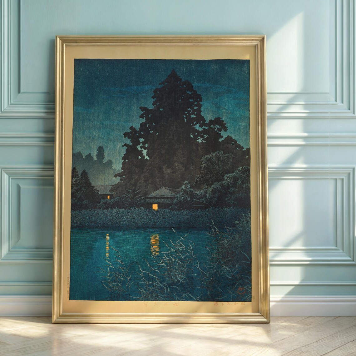Hasui Kawase Ame No Omiya Night Rain Pines Japanese Woodblock Poster