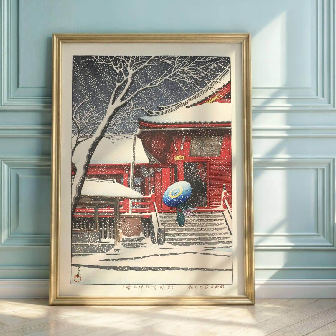 Hasui Kawase Kiyomizu Hall Snow Red Temple Japanese Woodblock Poster