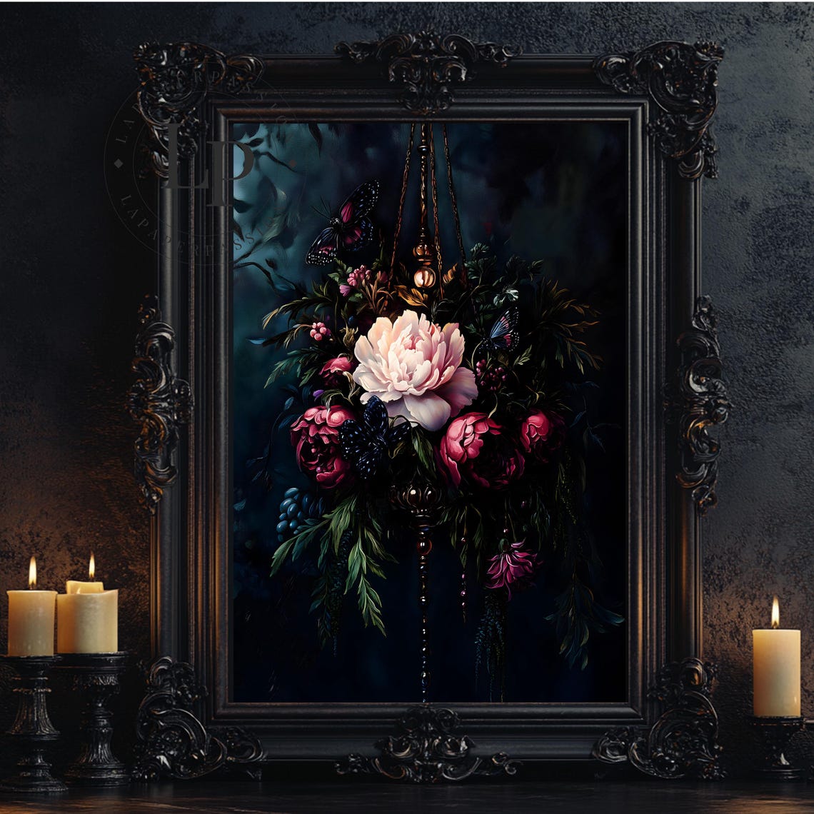 Dark Peony Oil Painting, Whimsigoth Art Print - Image 5