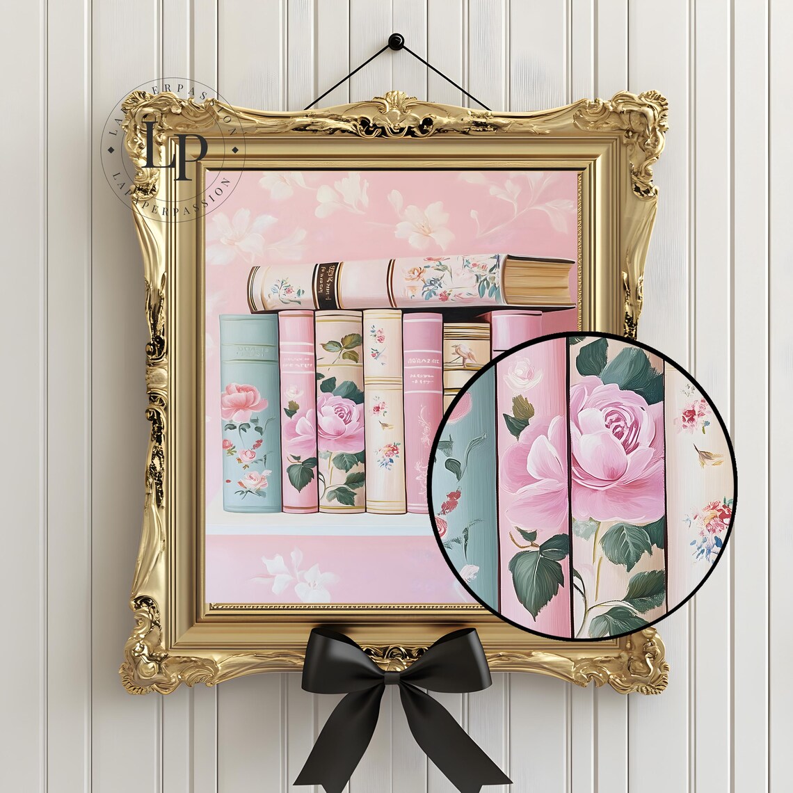 Pink Romantic Floral Book Stack with Rose Covered Spines Poster - Image 4