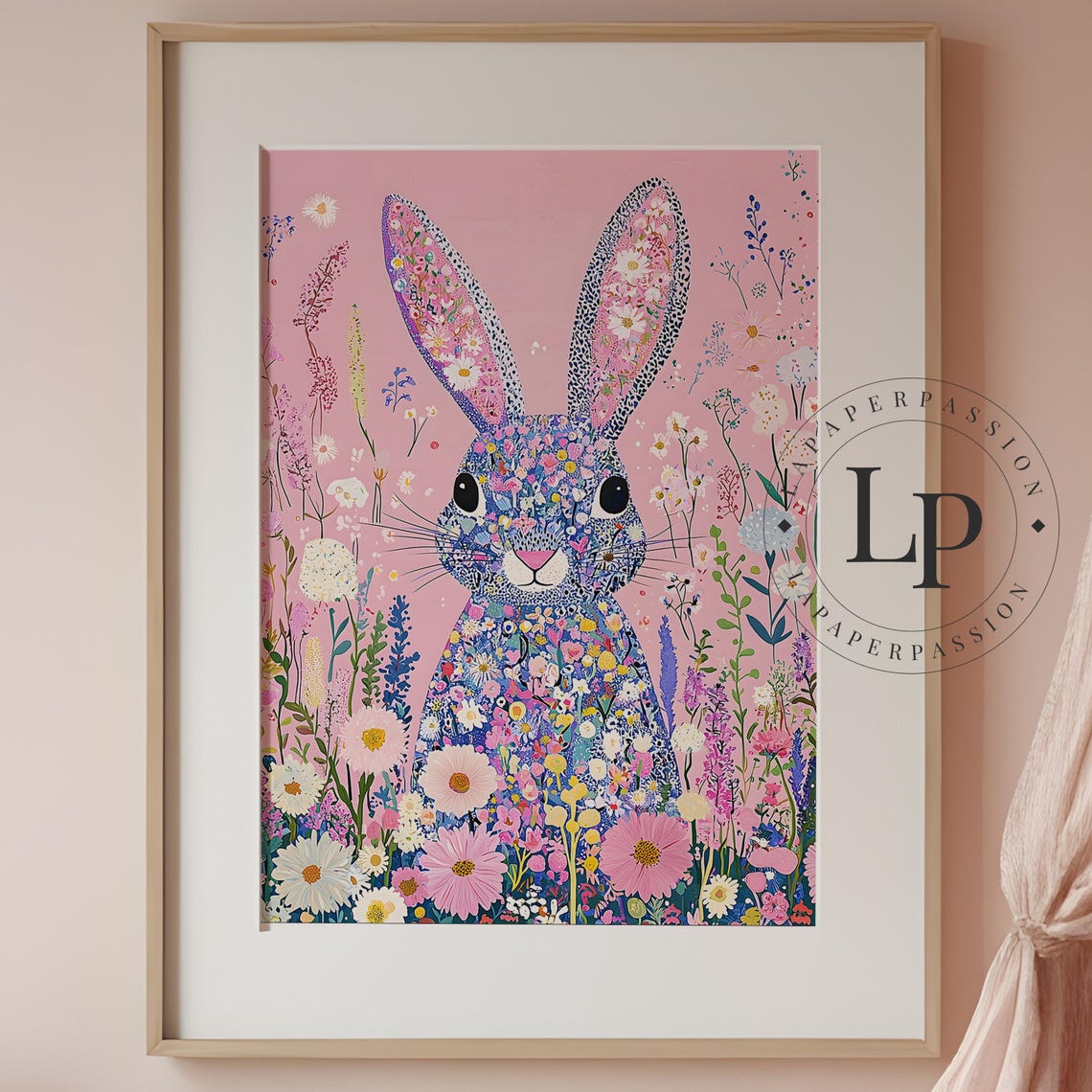 Floral Bloomcore Bunny Rabbit Art Print, Nursery Decor