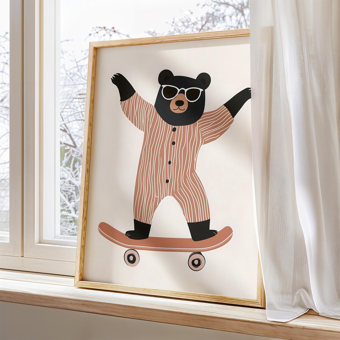 Bear in Striped Pajamas Skateboarding Fun Nursery Kids Poster - Image 5