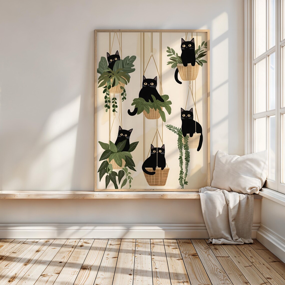 Black Cats Hanging Plant Baskets Quirky Botanical Cat Lover Poster - Image 4