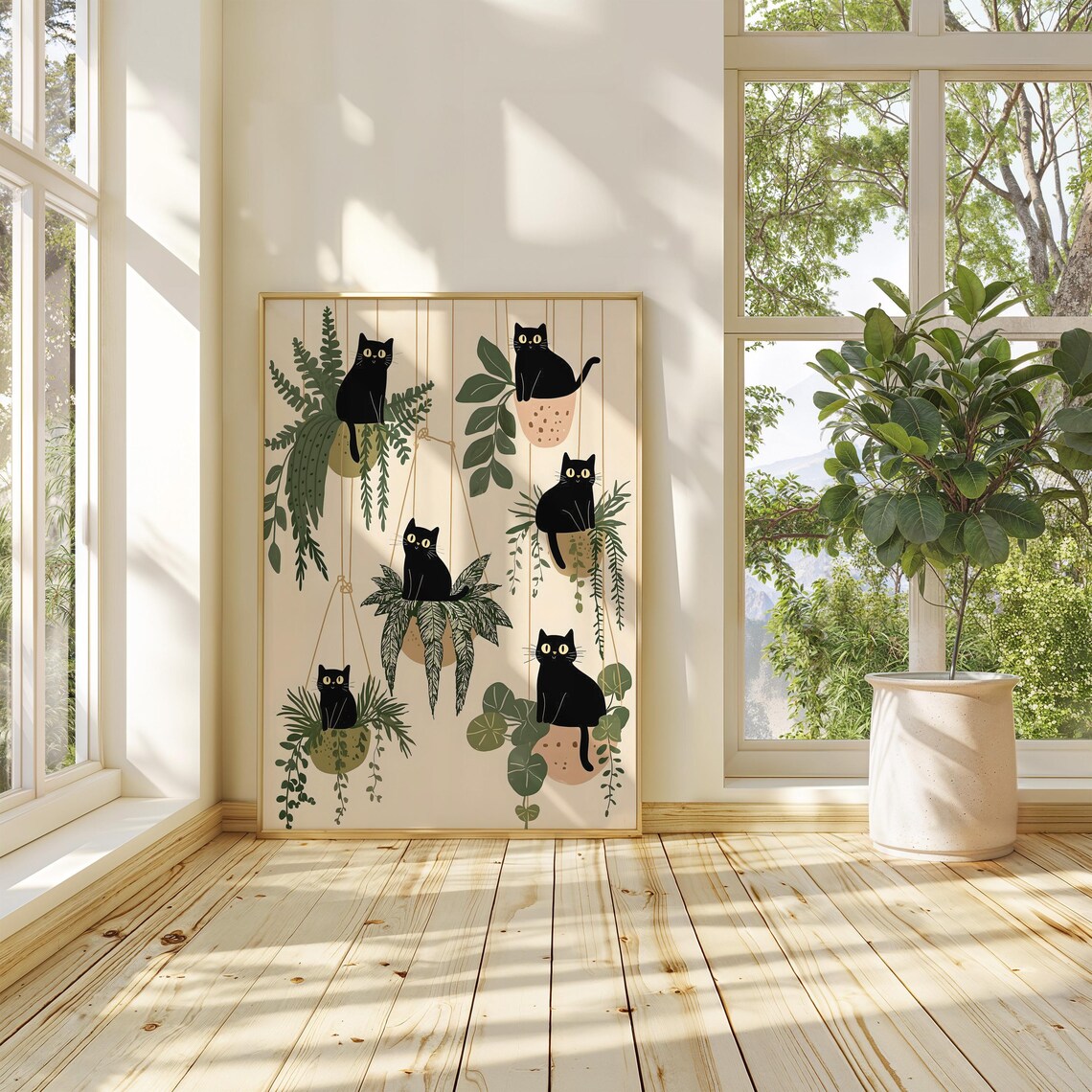Silly Cat, Quirky Indoor Pots Art Print - Image 3