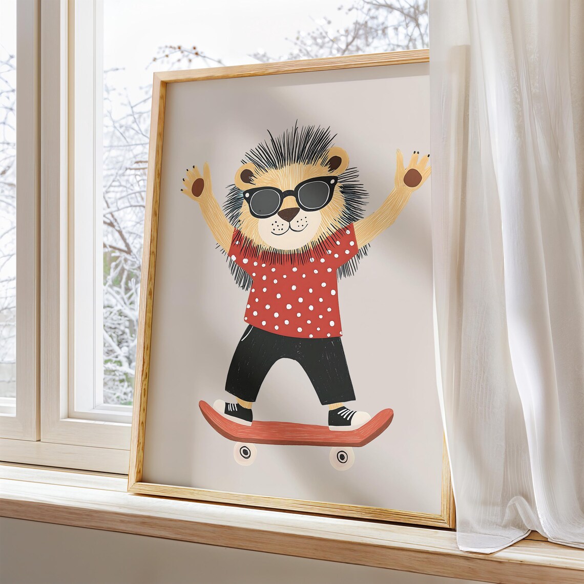 Cool Lion Skateboard Sunglasses Red Polka Dot Kids Nursery Poster - Image 5