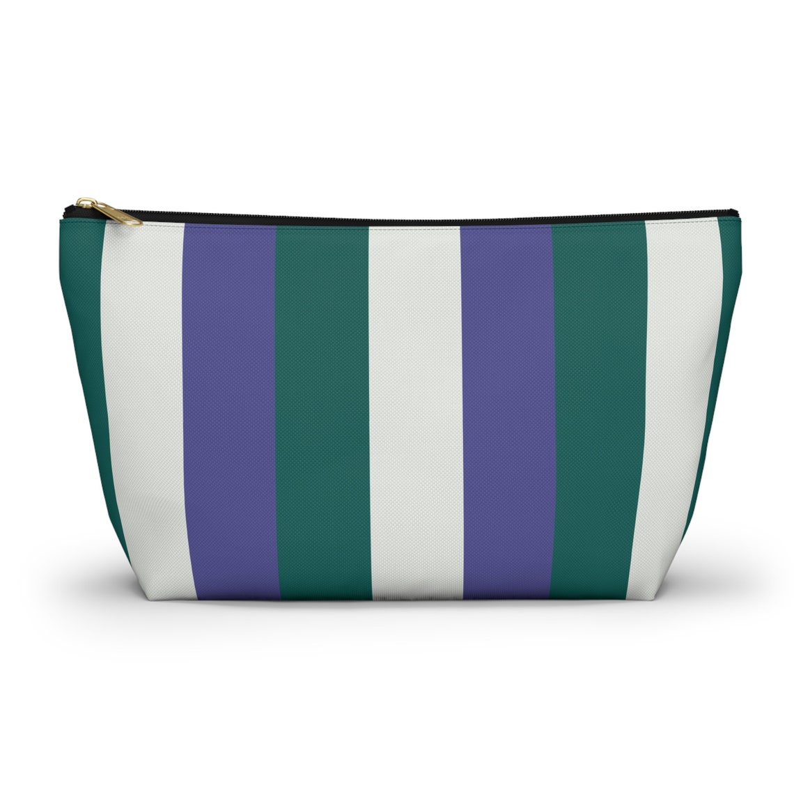 Green Purple White Striped Cosmetic Bag Zipper Pouch Line Print