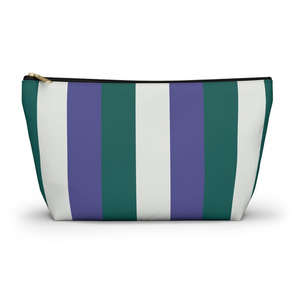 Green Purple White Striped Cosmetic Bag Zipper Pouch Line Print
