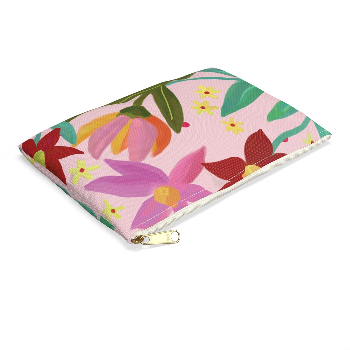 Pink Floral Botanical Zipper Pouch Cosmetic Bag Flower Print - Image 2