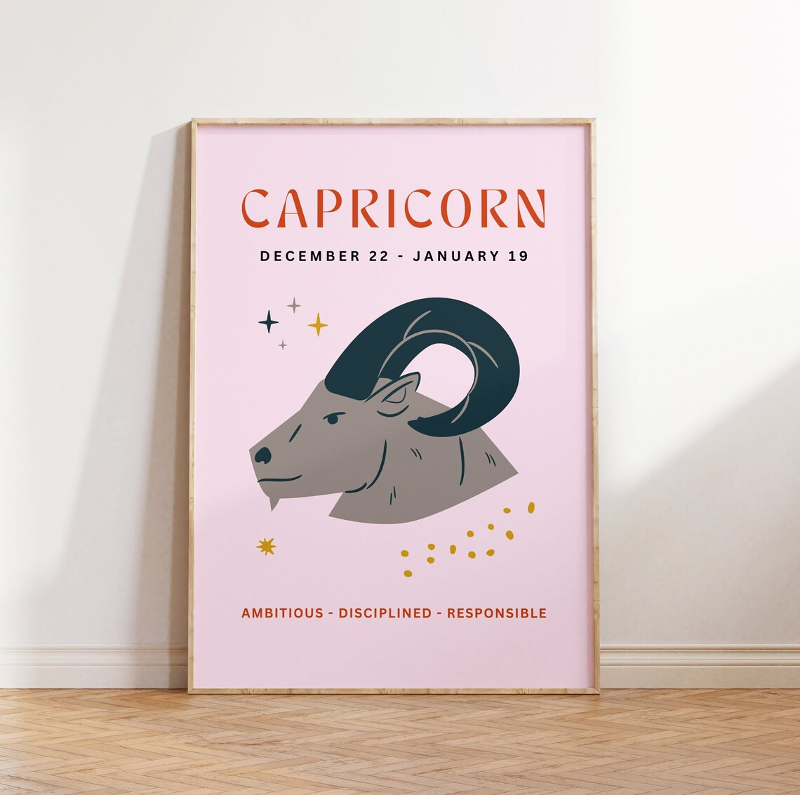 Capricorn Zodiac Goat Pink Horoscope Birthday Gift Art Poster - Image 3