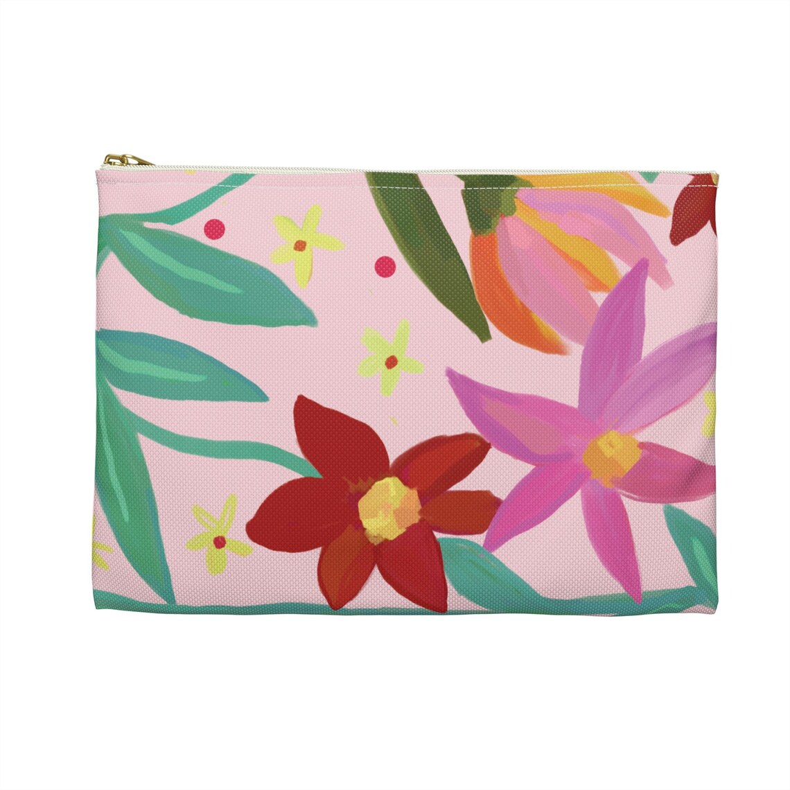 Pink Floral Botanical Zipper Pouch Cosmetic Bag Flower Print - Image 3