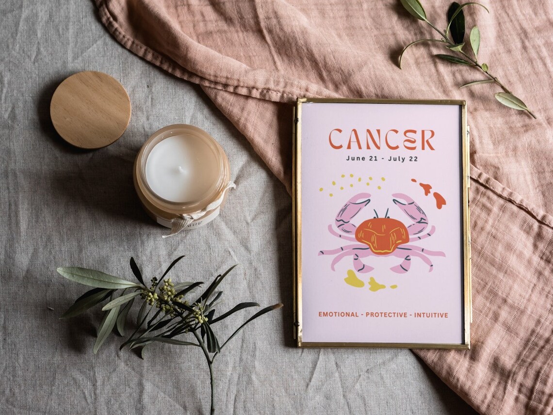 Cancer Zodiac Crab Pink Horoscope Personality Birthday Gift Art Poster - Image 4