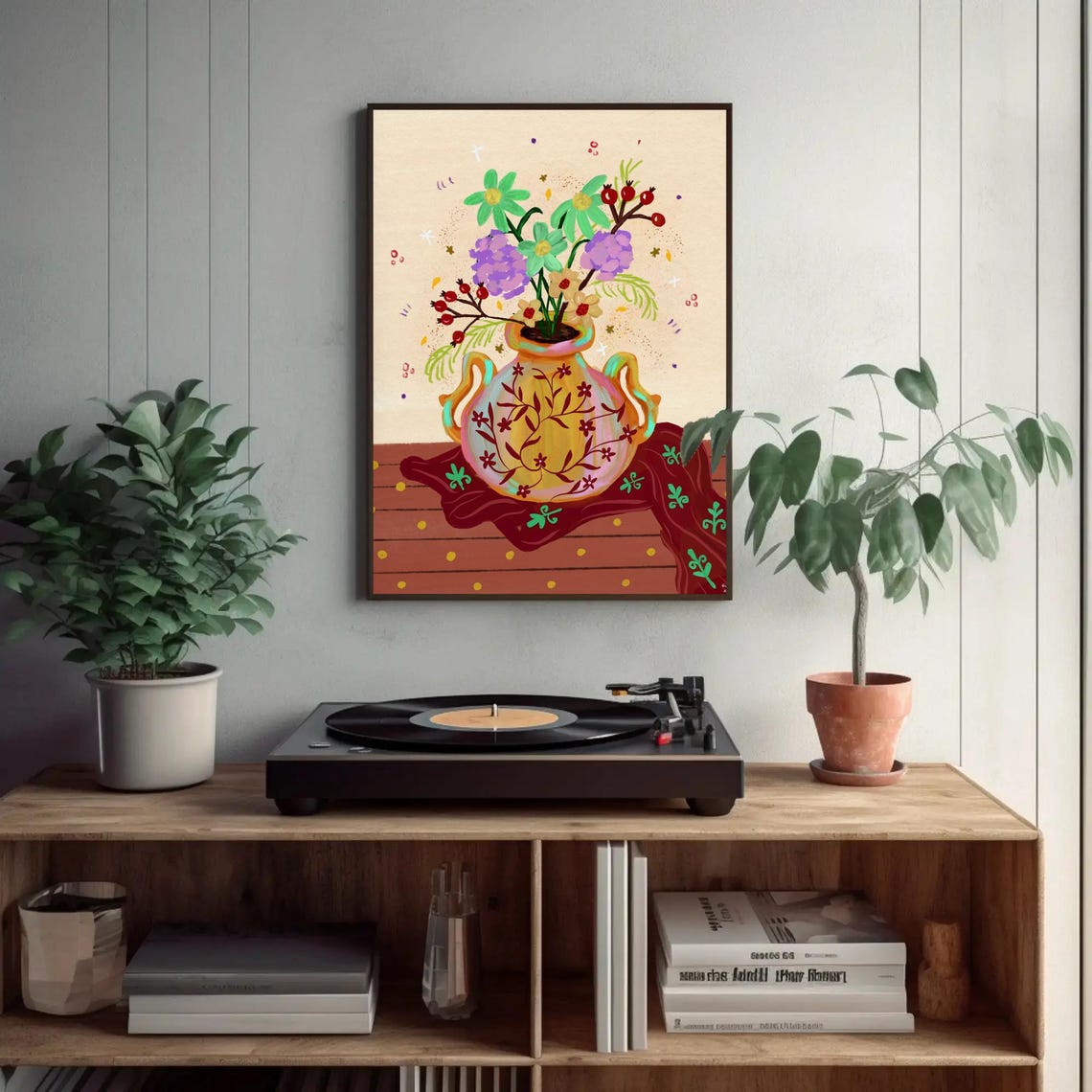 Rustic Flower Vase Still Life Cottage Kitchen Decor Art Print - Image 4