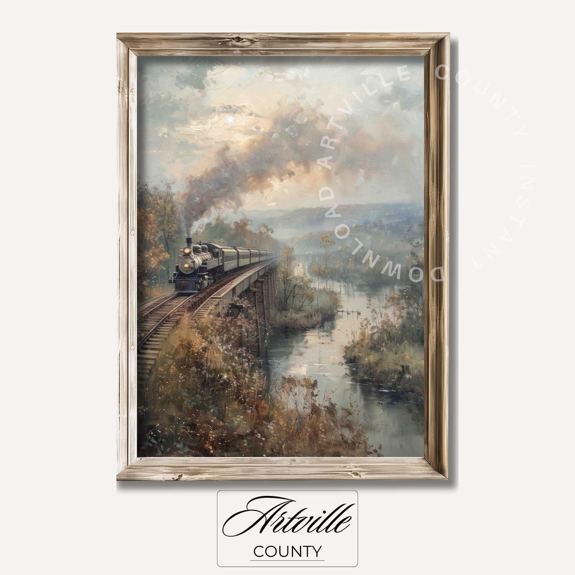 Steam Train Trestle Bridge Autumn Countryside Landscape Poster
