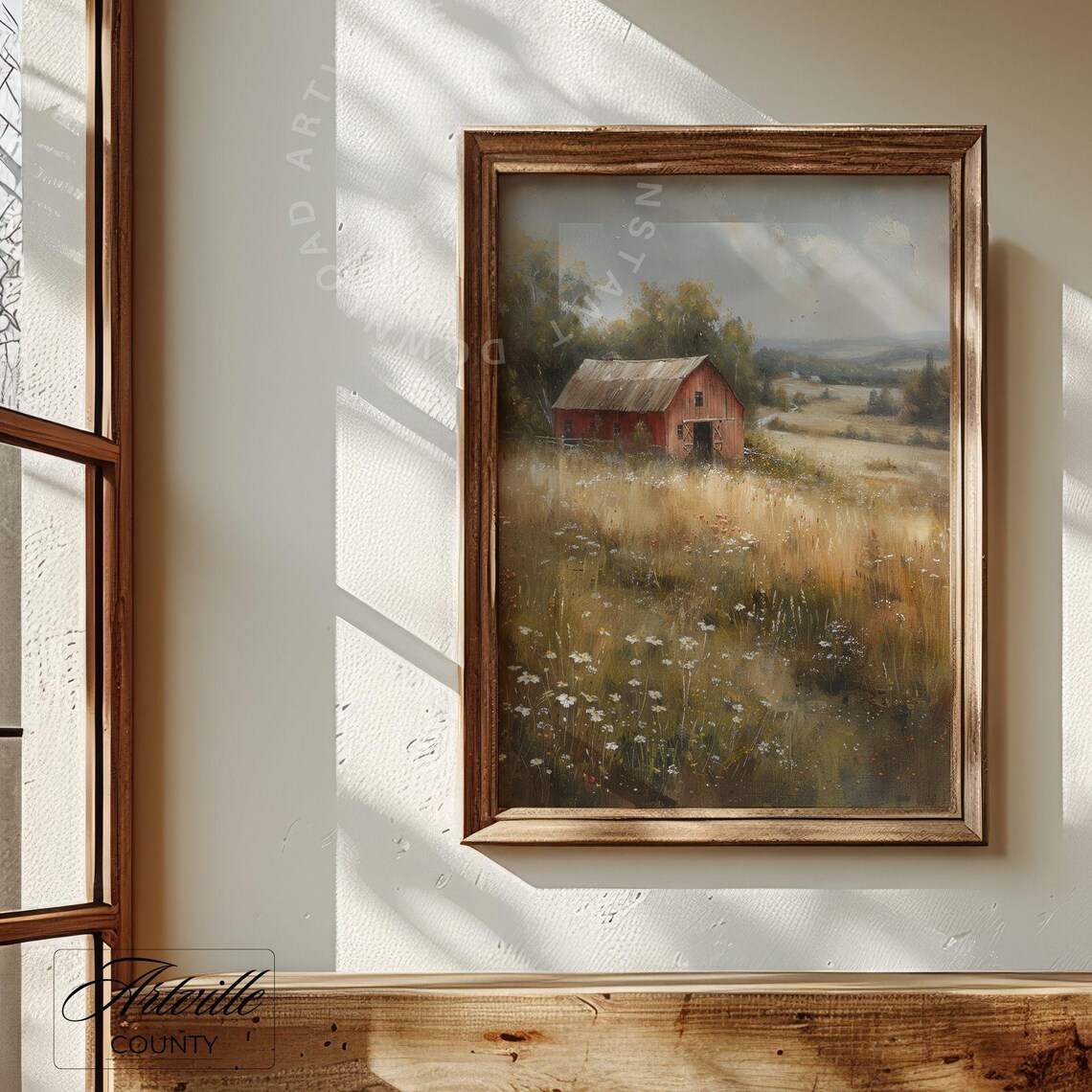 Red Barn Wildflower Meadow Vintage Country Farmhouse Painting Poster - Image 4