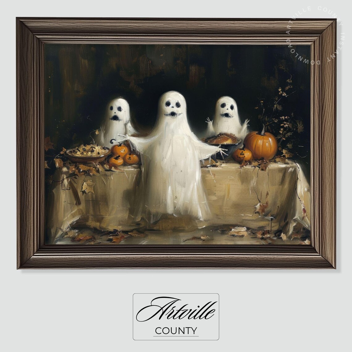 Whimsigoth Dinner Wall Art Halloween Pumpkin Print Spooky Ghosts Poster Whimsical Moody Artwork Dark Kitchen Decor