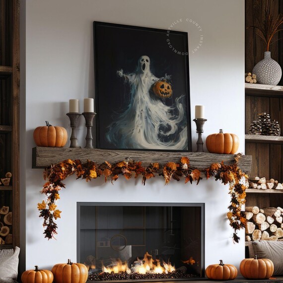 Spooky With Pumpkin Print Vintage Halloween Wall Art Scary Seasonal Decor Dark Poster Jack O Lantern