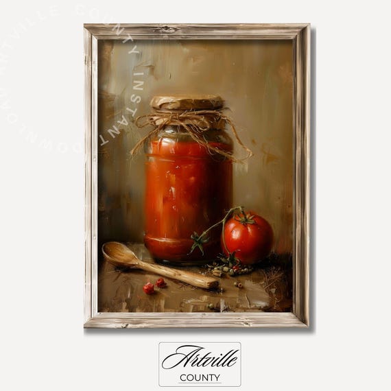 Canned Tomatoes Painting Cottage Kitchen Wall Art Vintage Tomato Food Poster Farmhouse Decor