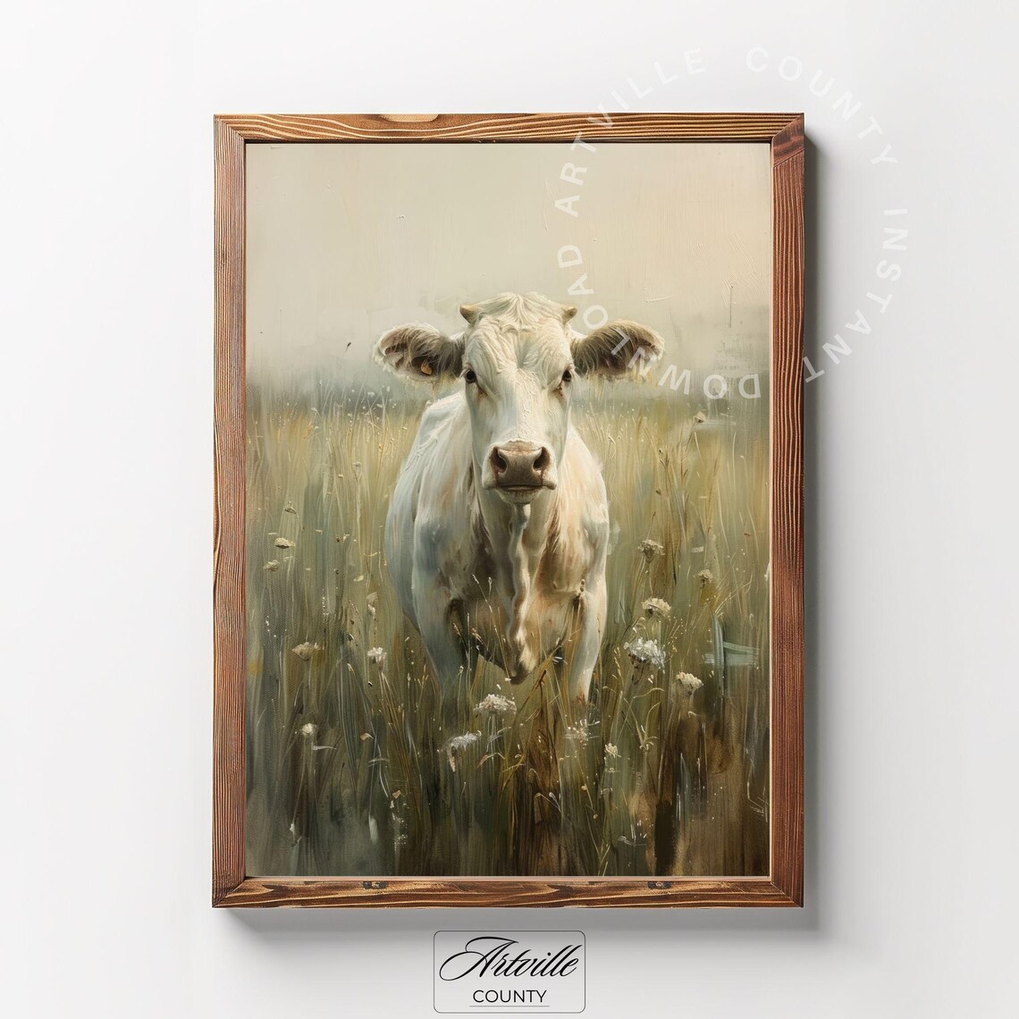Cow Grazing Oil Painting, Farmhouse Wall Art - Image 2
