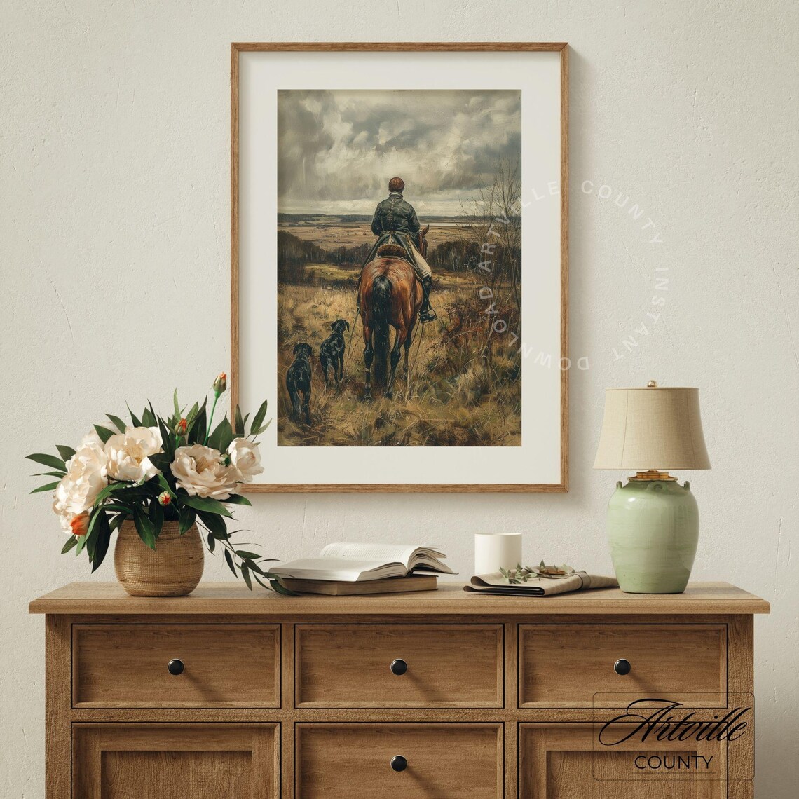 Vintage Hunting Art, Horse and Hunting Dog Print - Image 4
