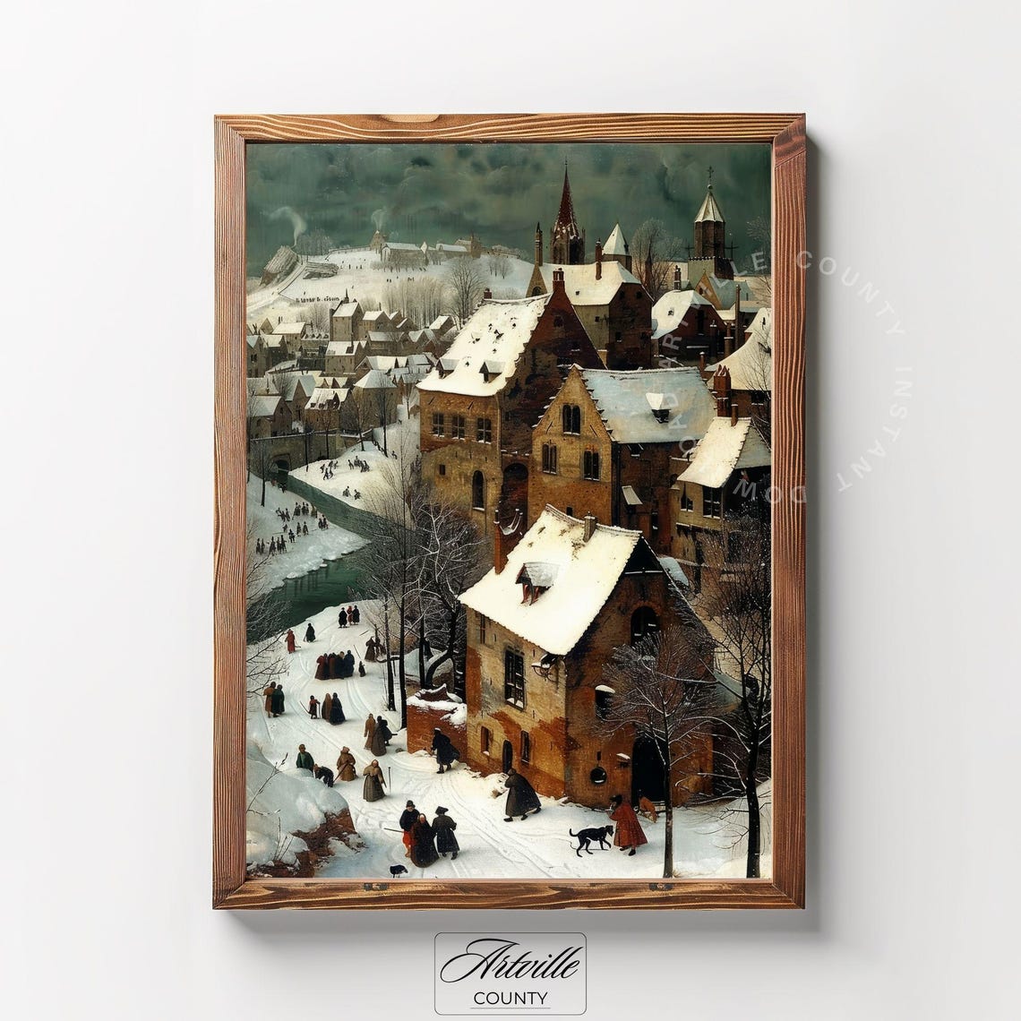 Snowy Medieval Village Street Scene Vintage Winter Wall Poster - Image 2