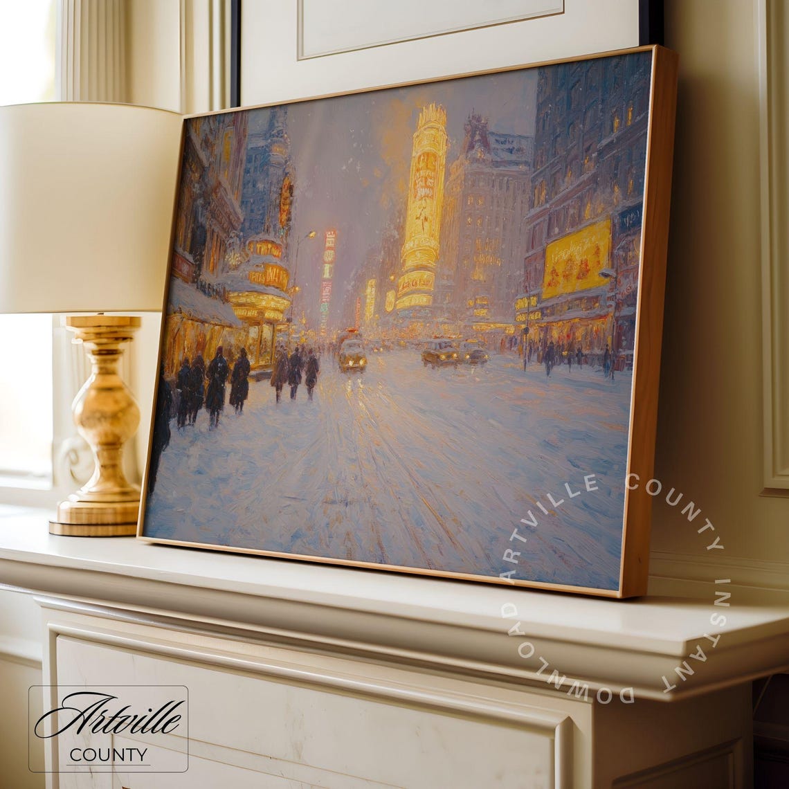 Snowy Broadway Theater District New York Winter Night Poster - Image 2
