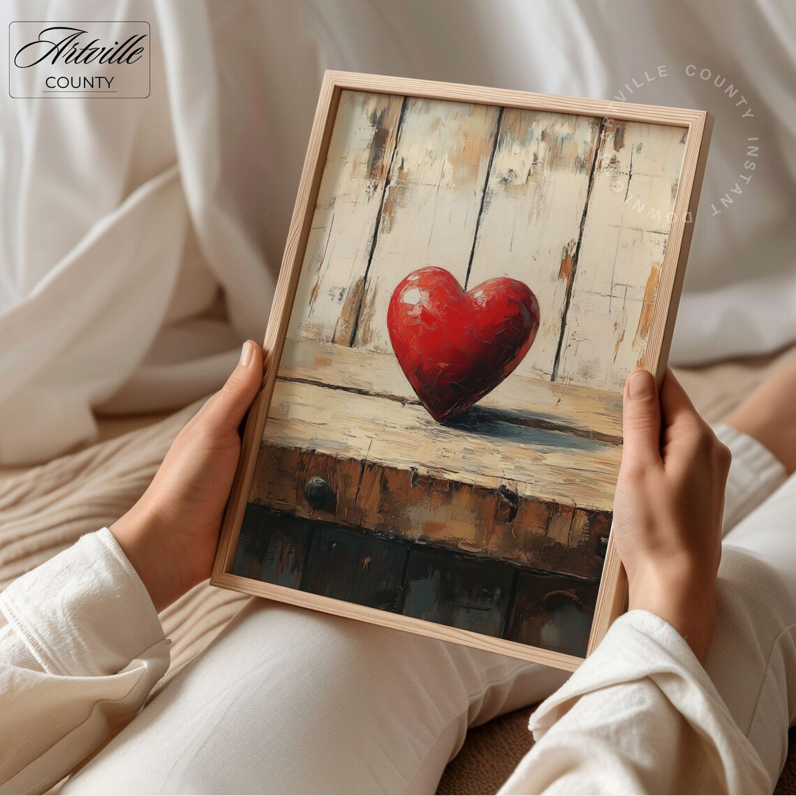 Red Heart Rustic Wood Farmhouse Vintage Love Painting Poster - Image 4