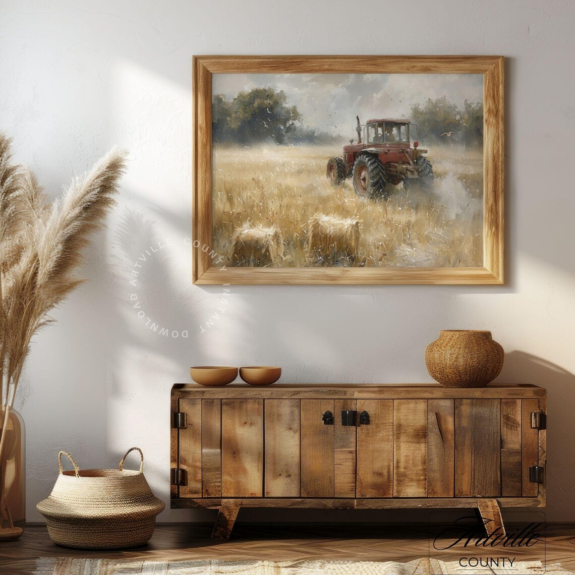 Vintage Tractor In Field Painting Farmhouse Wall Art Farm Wall Art Countryside Field Print Farming Scene Art Print - Image 3