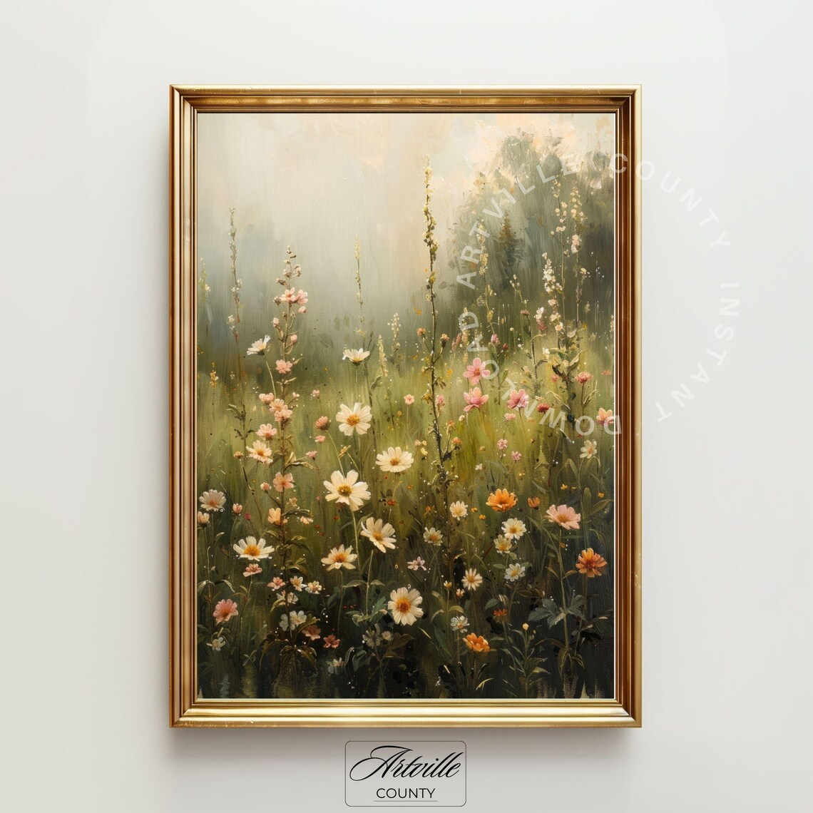 Wildflower Field Landscape Painting Wall Art Print - Image 3
