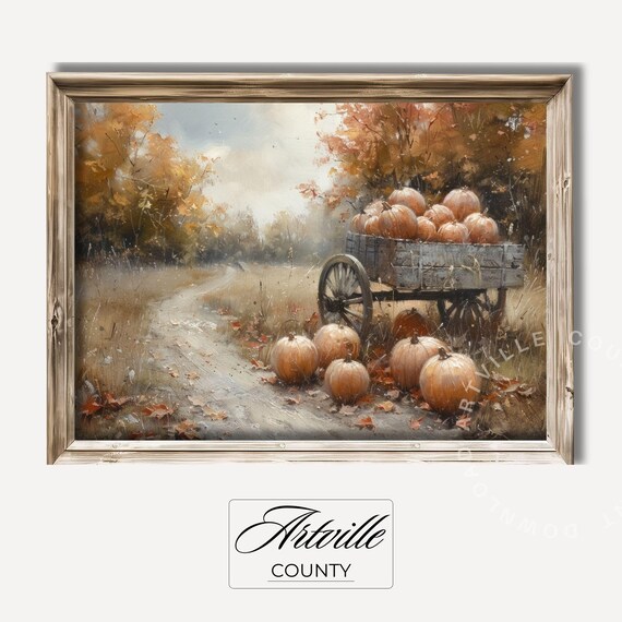 Wooden Wagon Overflowing with Pumpkins Autumn Harvest Poster