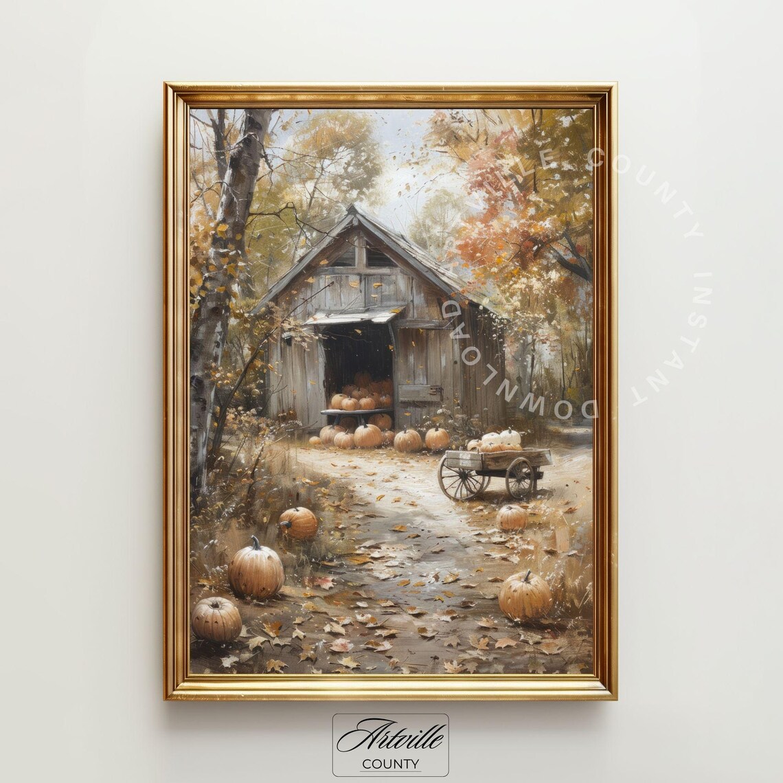 Farmhouse Pumpkin Barn Art Print, Autumn Foliage - Image 2